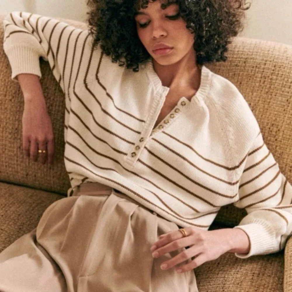 Sezane Léontine Jumper Ecru / Camel - Size XS - Picture 5 of 5